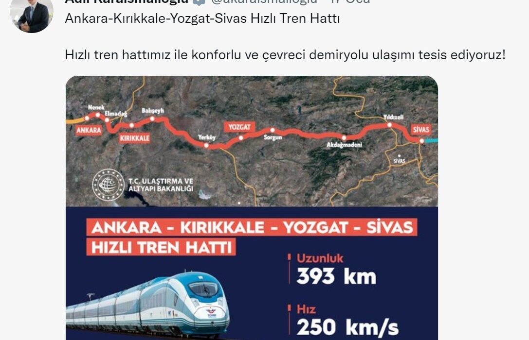 ULAŞTIRMA BAKANI KARAİSMAİLOĞLU’NDAN HIZLI TREN PAYLAŞIMI